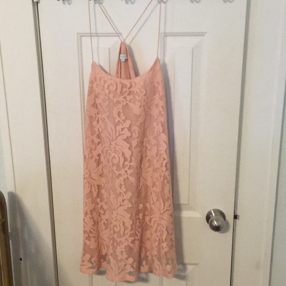 Pink lace cross back dress